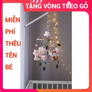 [MIỄN PHÍ THÊU TÊN BÉ] Đồ chơi treo nôi cũi cho bé kích thích thị giác ảnh thật, có nhạc tự xoay mẫu CHIM HỒNG