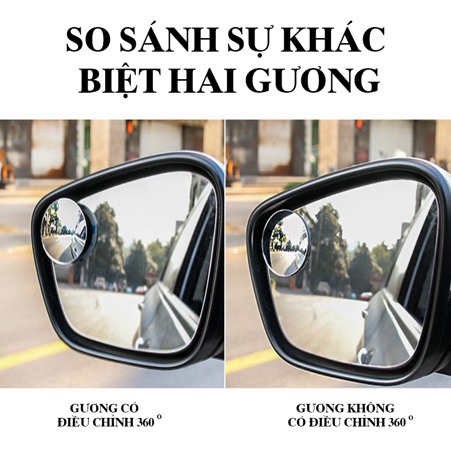 Bộ 2 gương cầu lồi không viền xoay 360 độ xóa điểm mù cho xe hơi - Vât liệu cao cấp - Đảm bảo an toàn