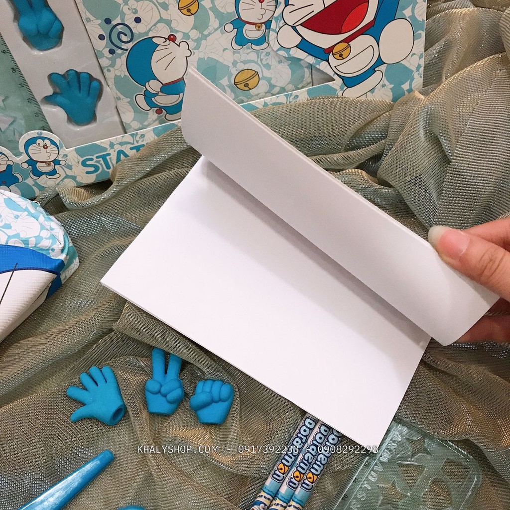 Set bộ dụng cụ học tập 11 món hình Doremon màu xanh cho học sinh, các bé - 27NDCHTDO - (38x3x22cm)