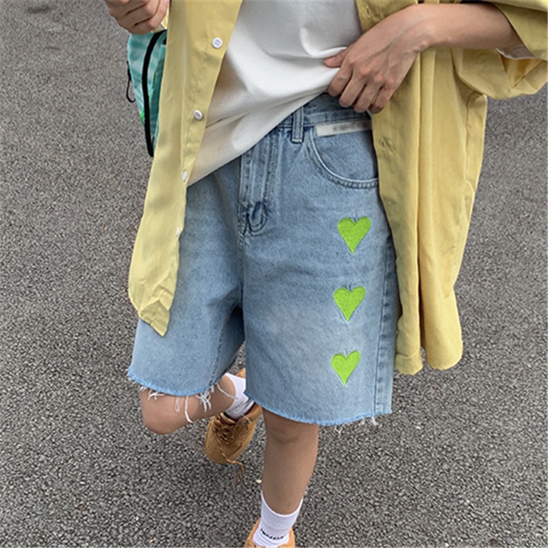 IELGY Quần Short Denim Mỏng Lưng Cao Ống Suông Rộng Cá Tính Cho Bé