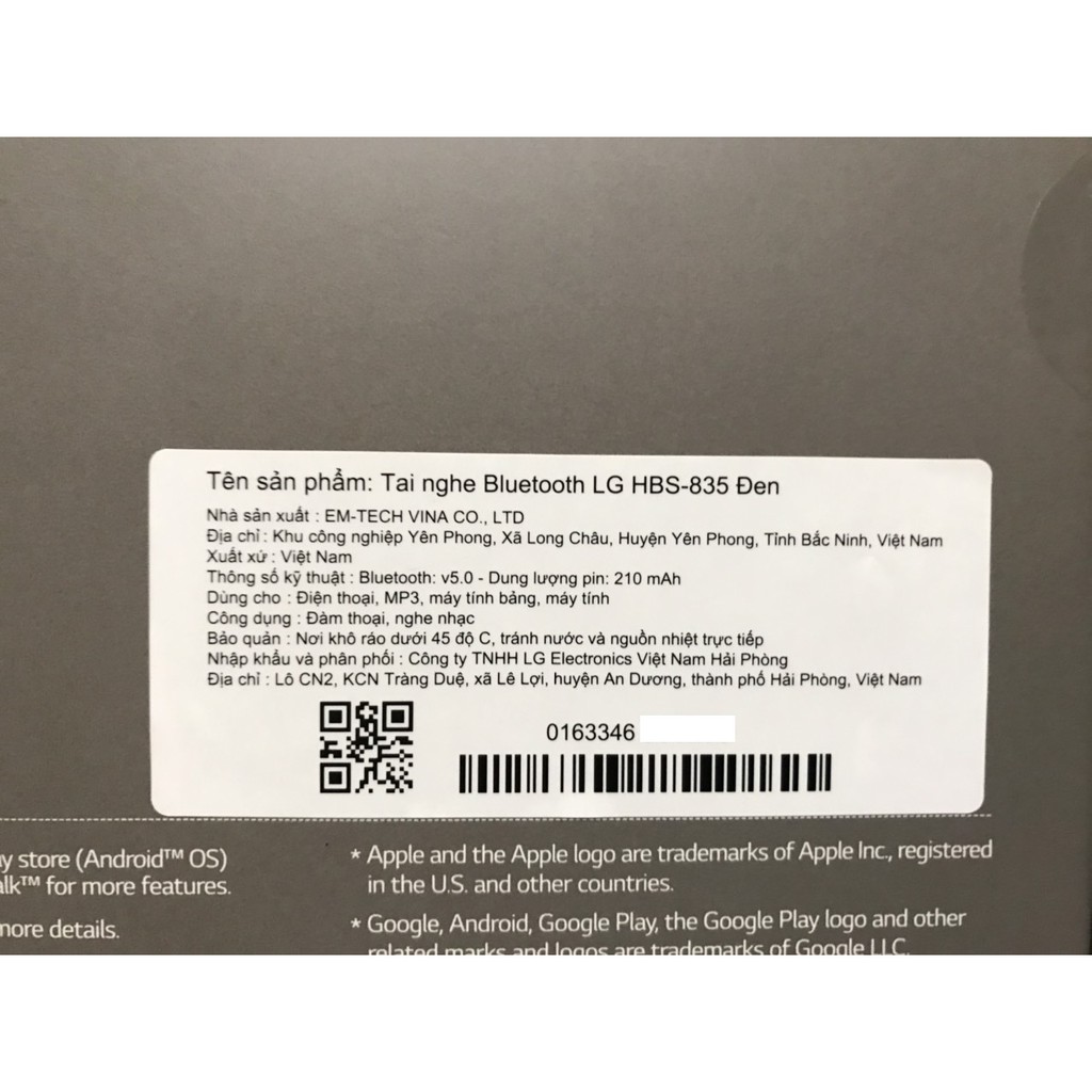 Tai nghe bluetooth LG HBS-510 , new 100% full box, bảo hành chính chãng | BigBuy360 - bigbuy360.vn