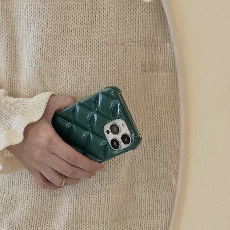 Ốp điện thoại mềm phối họa tiết hình thoi màu xanh lá đậm thời trang thu đông cho iPhone 11 xsmax xr 13pro max 12