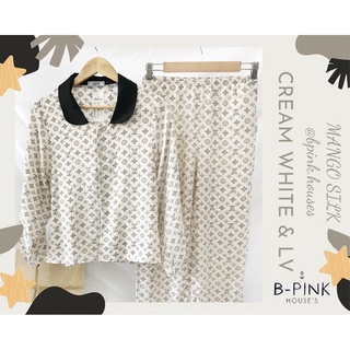 Đồ bộ pyjama hoạ tiết hoa trà chất liệu lụa Mango