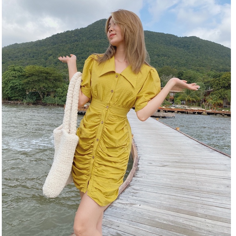 Đầm vàng nhún thân Task Dress Gem Clothing SP060402