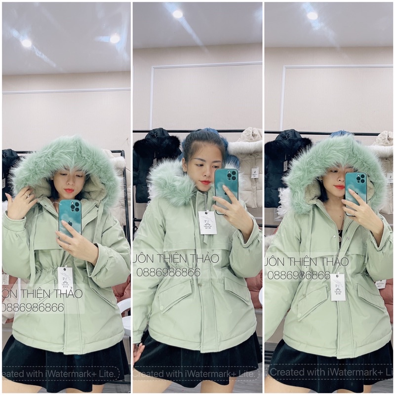 [Mã EMYEP180 giảm 15k]Áo Phao Mũ Lông Rút Eo Nữ 2021 Chất Liệu Lót Lông Cao Cấp P911 - Thiện Thảo