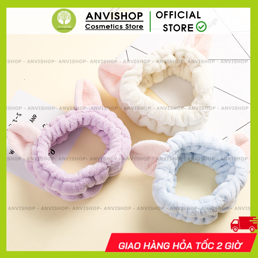 Băng đô rửa mặt, băng đô cài tóc turban nữ tai mèo 3D cute vải nhung chất đẹp mềm mượt Hàn Quốc
