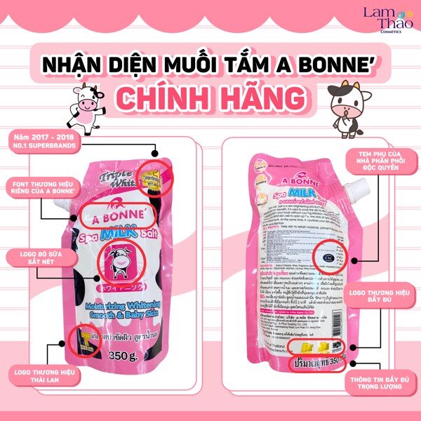 Muối tắm sữa bò tẩy tế bào chết A Bonne Spa Milk Salt 350g nhập khẩu Thái Lan giúp da mềm mịn, trắng sáng