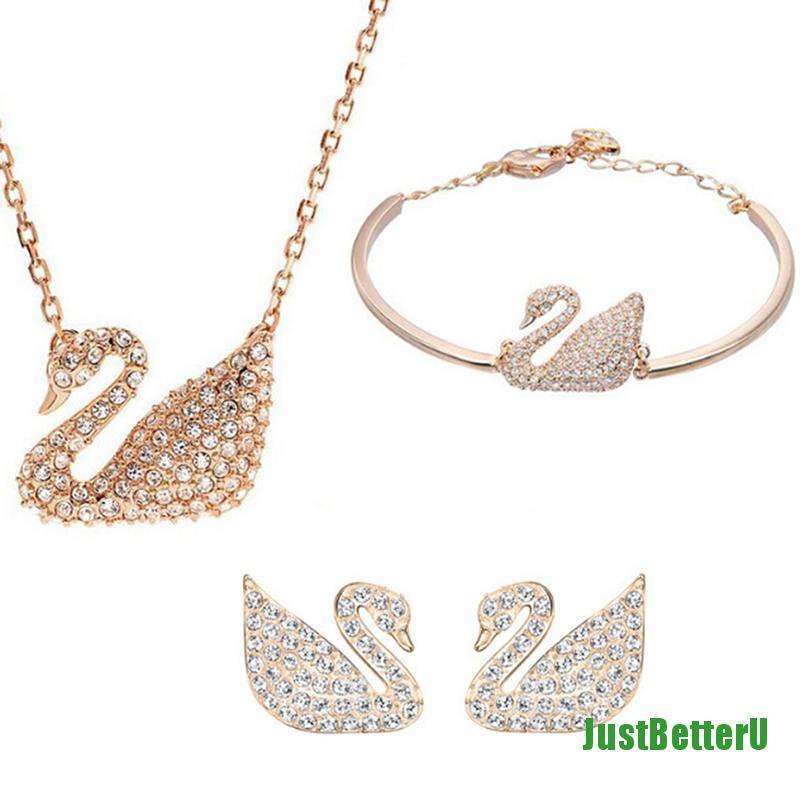 SWAROVSKI Set Trang Sức 3 Món Hình Thiên Nga Sang Trọng Cho Nữ