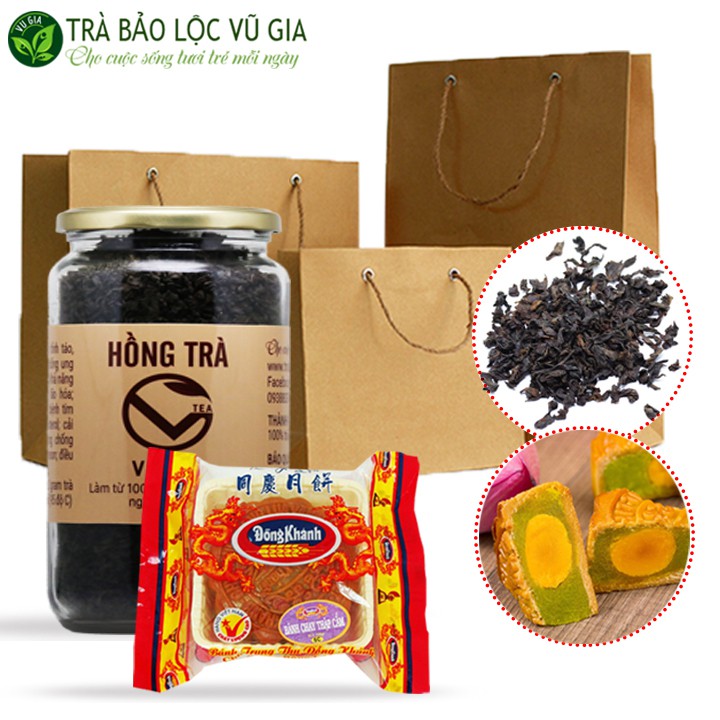 [ QUÀ TẶNG TẾT TRUNG THU] Combo Hồng Trà Cao Cấp Nguyên Chất Vũ Gia (100gr/ hũ) + Bánh Trung Thu Đồng K