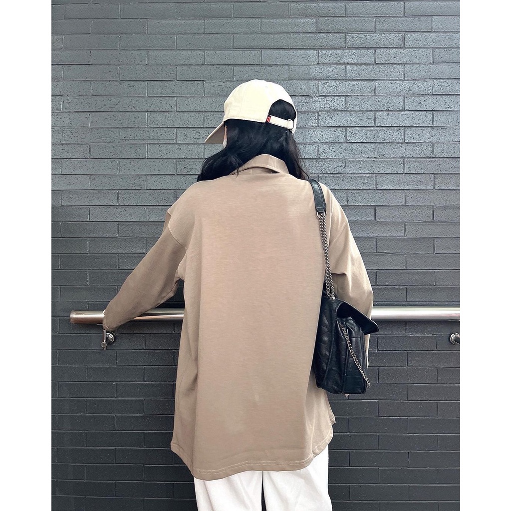 Áo Thun Polo Nữ Dài Tay Áo Phông Nữ  Form Rộng Có Cổ Trơn Basic Chất Liệu Cotton Thô 3 Màu Đen Trắng Nâu Rêu RWE 10236