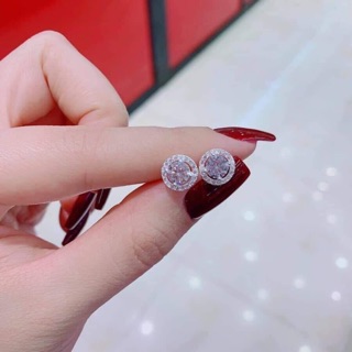 Bông tai nữ tròn đính đá sáng đẹp chuẩn bạc ta