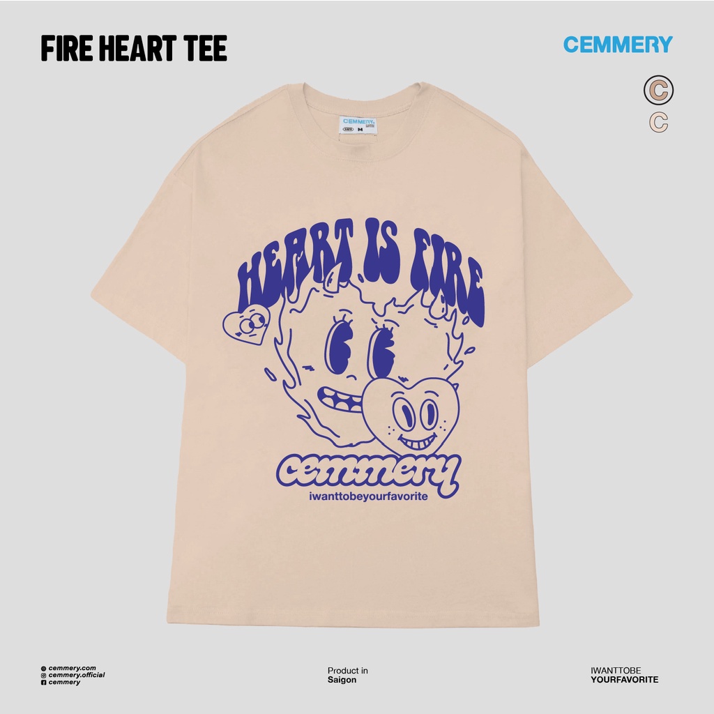 Áo Thun Cemmery LocalBrand FIRE HEART TEE, Áo phông unisex 250gsm 2 Color