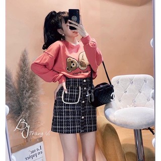 chân váy dạ ziczac xích đen trắng