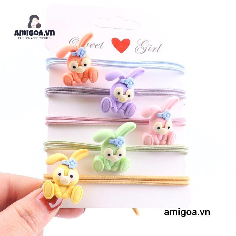 Dây Cột Tóc Bằng Da Và Acrylic Họa Tiết Thỏ Hoạt Hình Đơn Giản Đáng Yêu