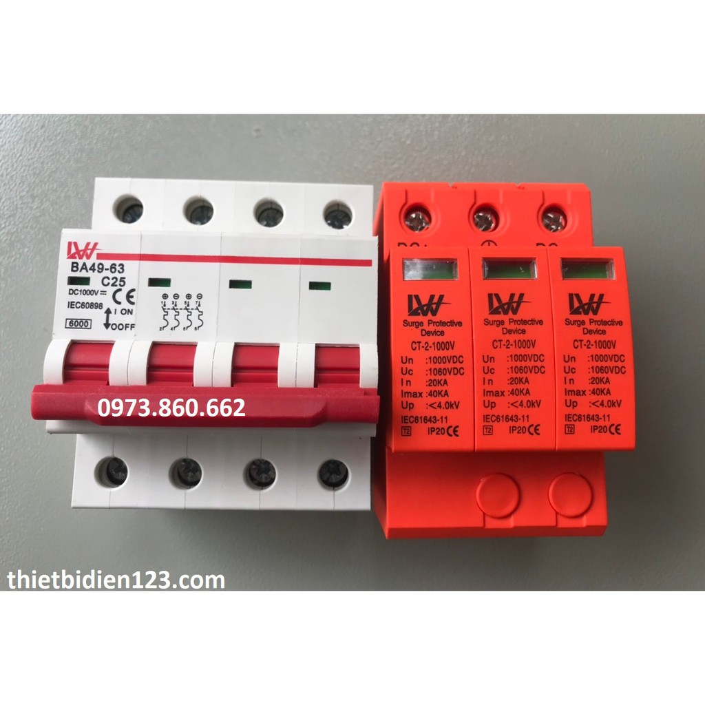 Aptomat DC 4P 1000v + Chống sét lan truyền DC 3P 1000V