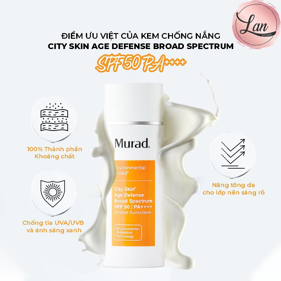 Kem Chống Nắng Vật Lý Khoáng Chất 5 Tác Động Murad City Skin Age Defense Broad Spectrum SPF 50 PA+++ 50ml [ CHÍNH HÃNG]