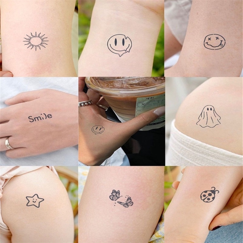 Hình Xăm Dán Họa Tiết Mặt Cười/Trái Tim/Chữ Phong Cách Mùa Hè Độc Đáo