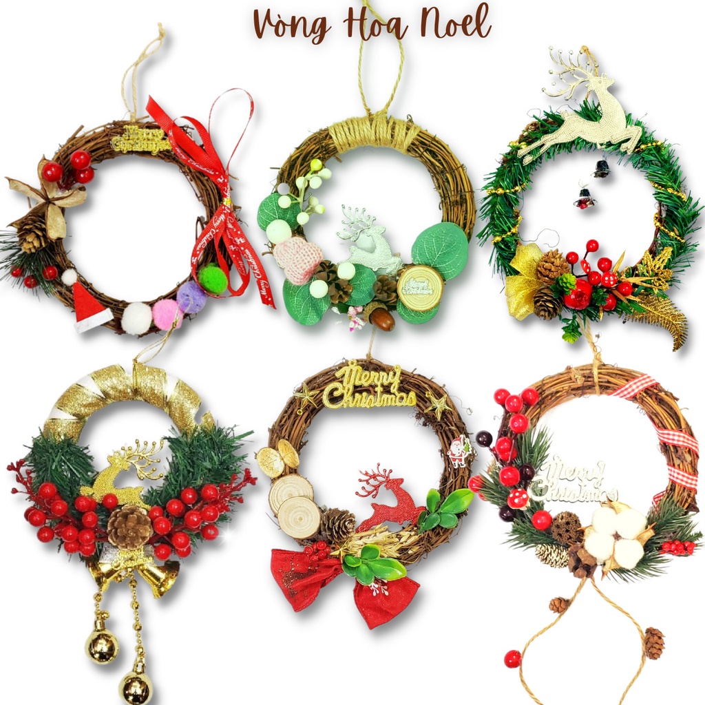 Vòng Hoa Noel Nhỏ 15cm, 20CM Vòng Nguyệt Quế Giáng Sinh Có Đèn