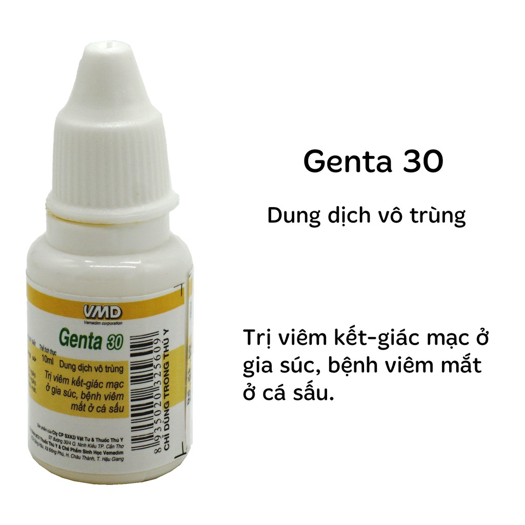 Vemedim Genta 30 - Dùng cho viêm kết, giác mạc ở gia súc, bệnh viêm mắt ở cá sấu (Lọ 10ml)