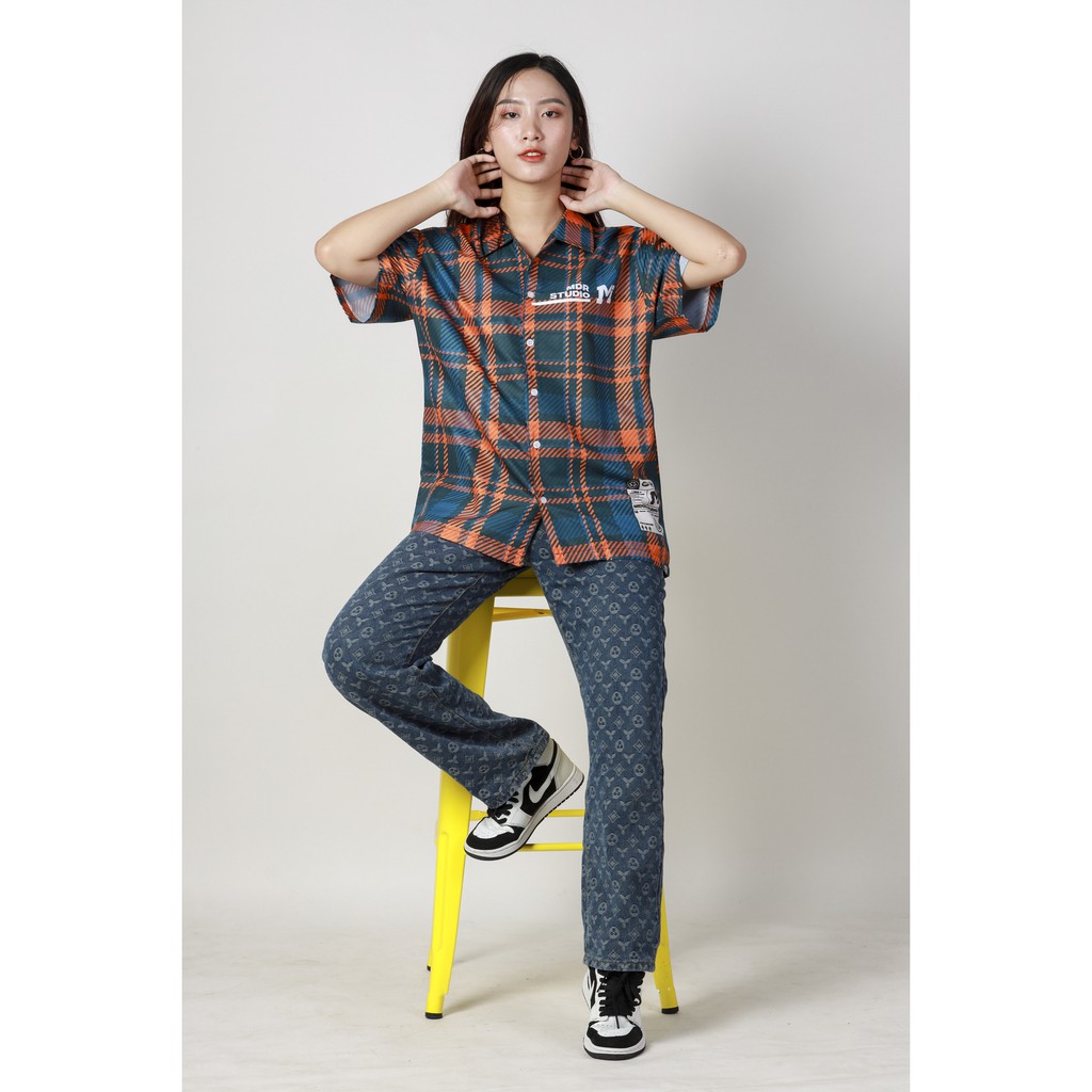 Áo Sơ Mi nam nữ Hoạ Tiết Tay Ngắn Cổ Vest Uniex Thời Trang Vải Lụa Local Brand M Studio