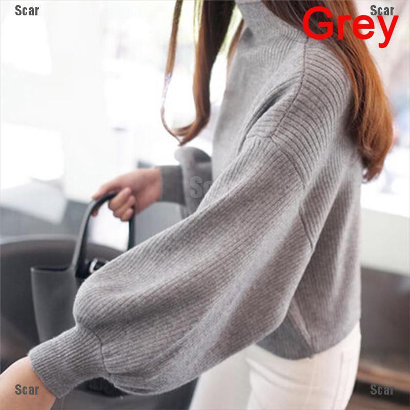 Áo sweater dệt kim dáng rộng chui đầu cổ lọ tay cánh dơi dễ thương cho nữ