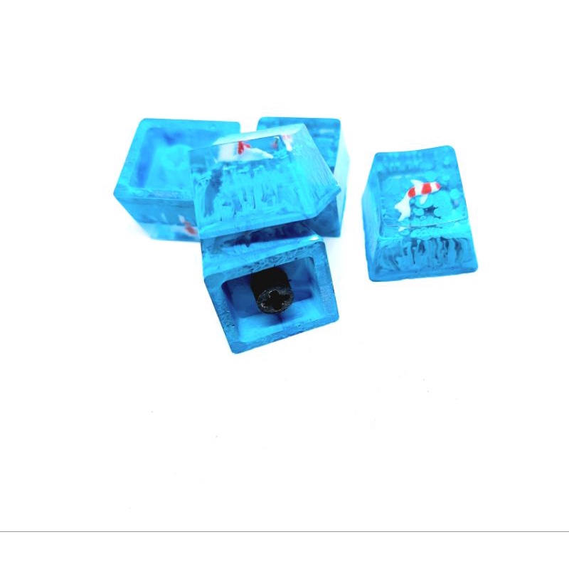 Keycap resin cá koi nhỏ tone xanh dương trang trí bàn phím cơ gaming