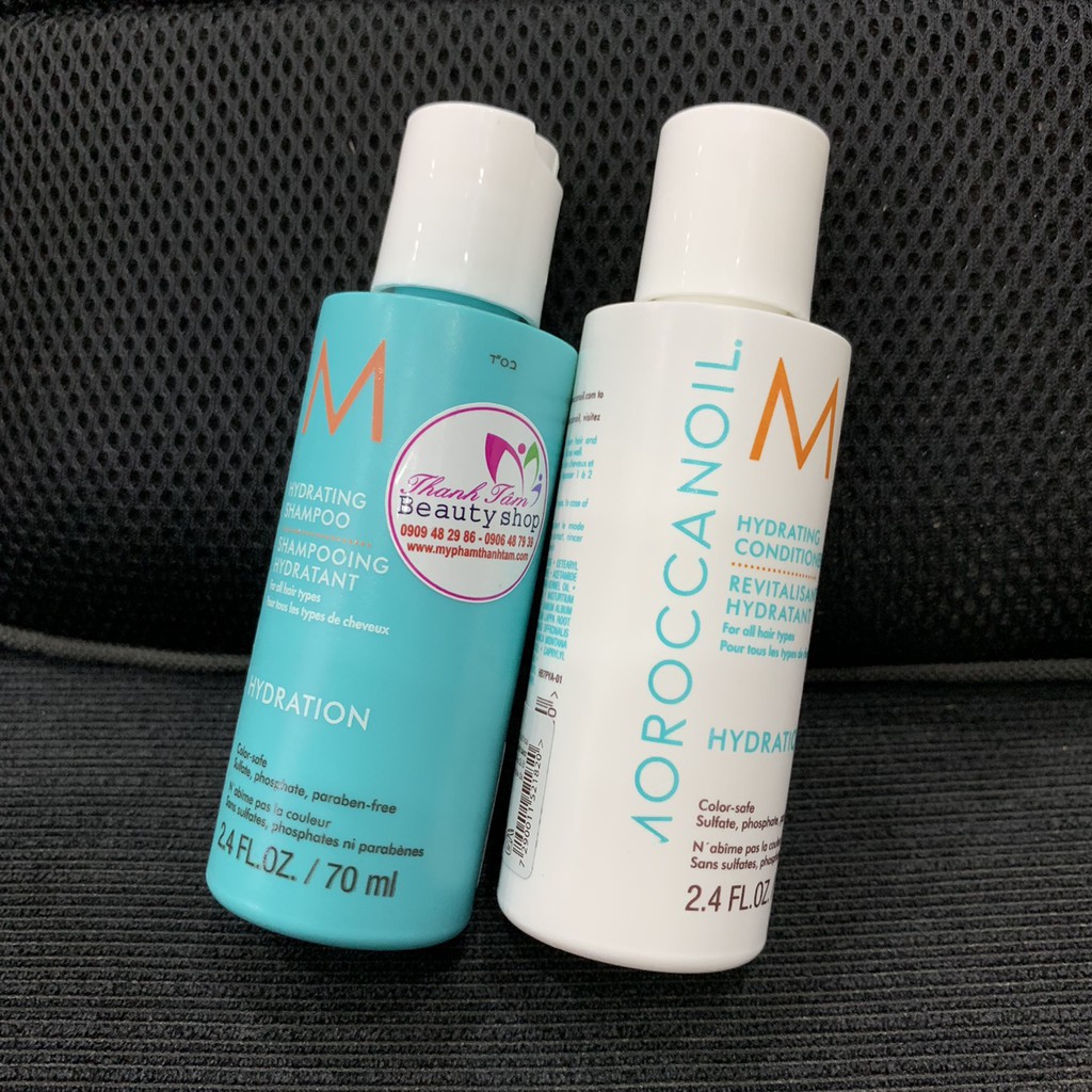 Combo Try Me Kit dầu gội xả dưỡng ẩm Moroccanoil Hydration 70mlx2 và tinh dầu Treatment 15ml ( New 2021 )