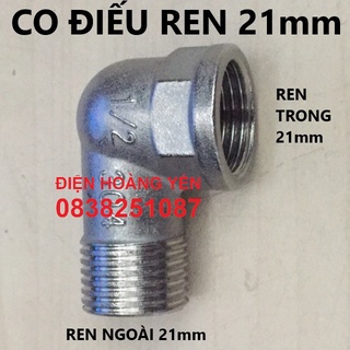 Co điếu, co 1 đầu ren trong 1 đầu ren ngoài ren 21mm Inox 304 vuông góc 90 độ ren 21mm
