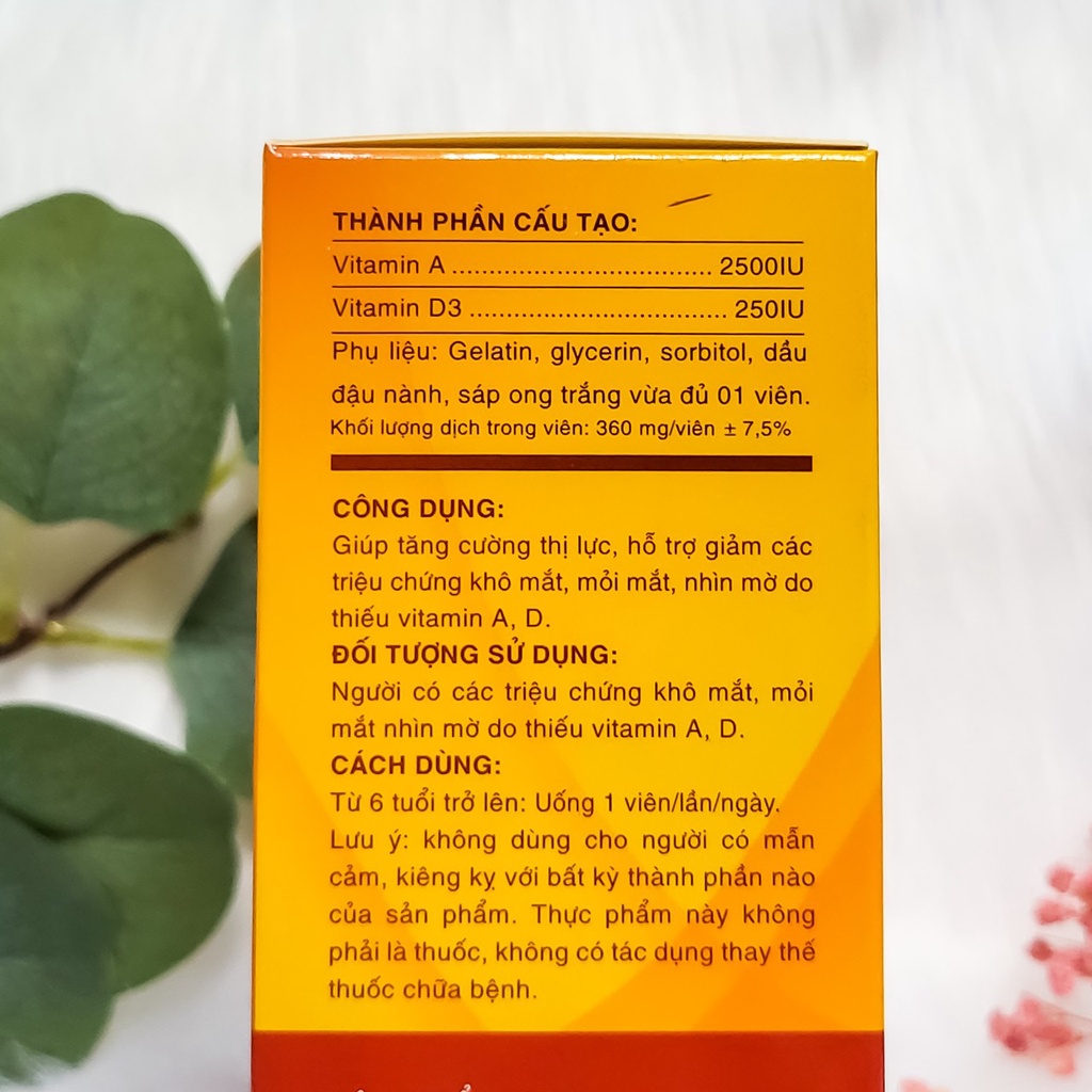Viên uống bổ mắt tăng cường thị lực Sadipha Vitamin A-D hộp 100 viên