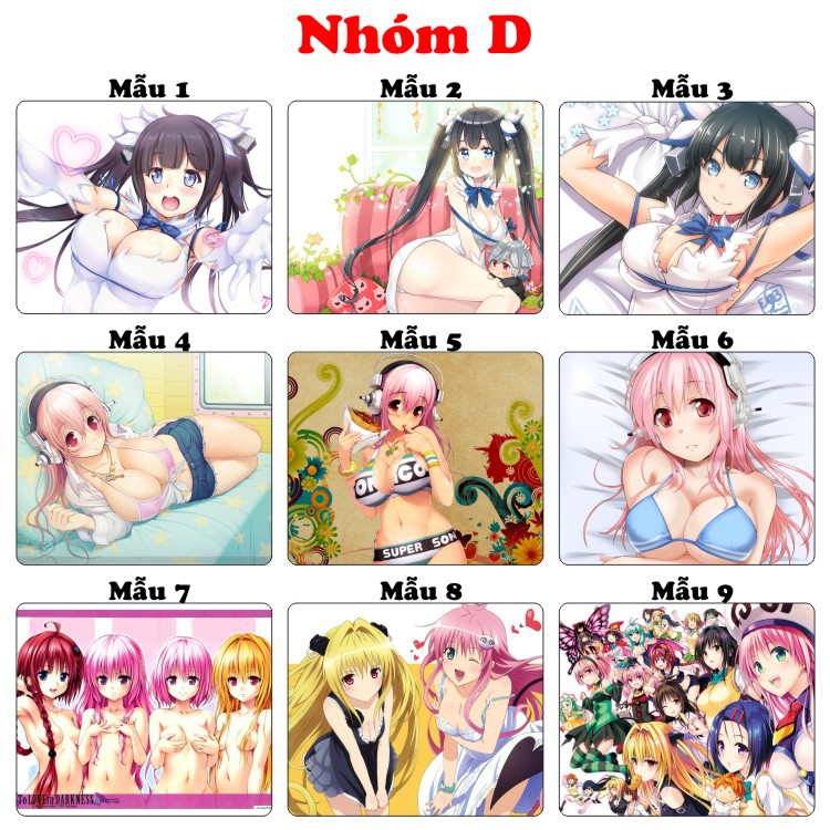 &lt;36 mẫu&gt; Lót chuột máy tính Waifu Anime dành cho otaku cỡ bàn di chuột lớn 20x24cm chất liệu mouse pad cao su