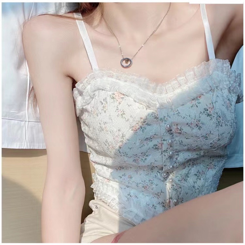 Áo bra ren phối hoa có lót ngực dáng ngắn cực xinh
