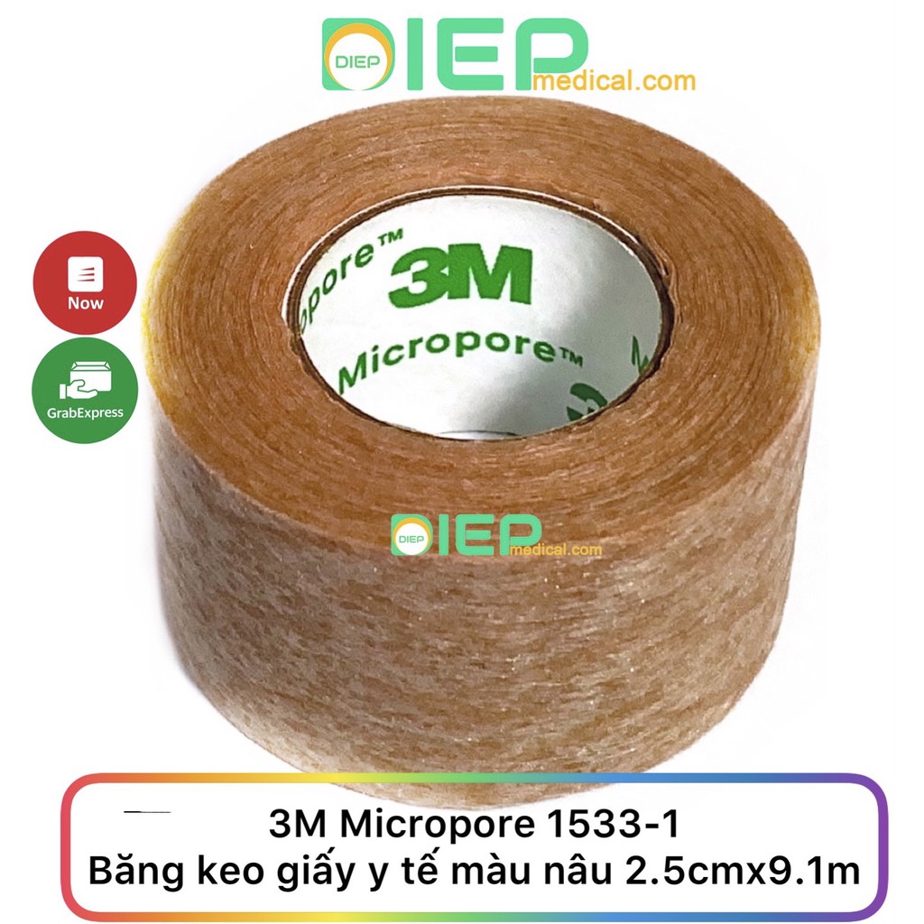 ✅ 3M MICROPORE 1533-1 (2.5cmx9.1m) - Băng keo giấy y tế màu nâu kích thước 2.5cmx9.1m (Chính hãng 3M - Mỹ)