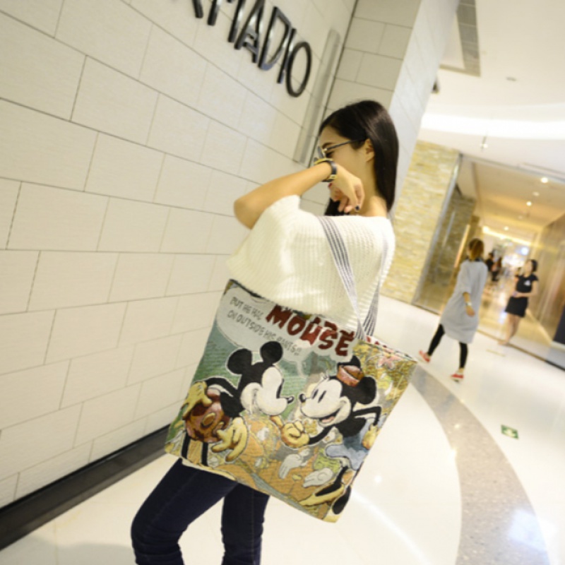 Túi Đeo Vai / Xách Tay Một Bên Vai Bằng Vải Bạt In Họa Tiết Hoạt Hình Thân Thiện Môi Trường Cho Nữ