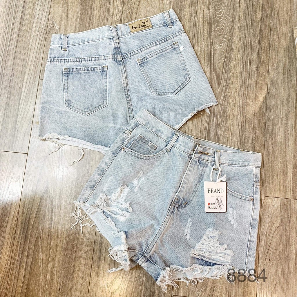 Quần short jean nữ rách 2 bên cào tưa xanh nhạt thời trang klla9