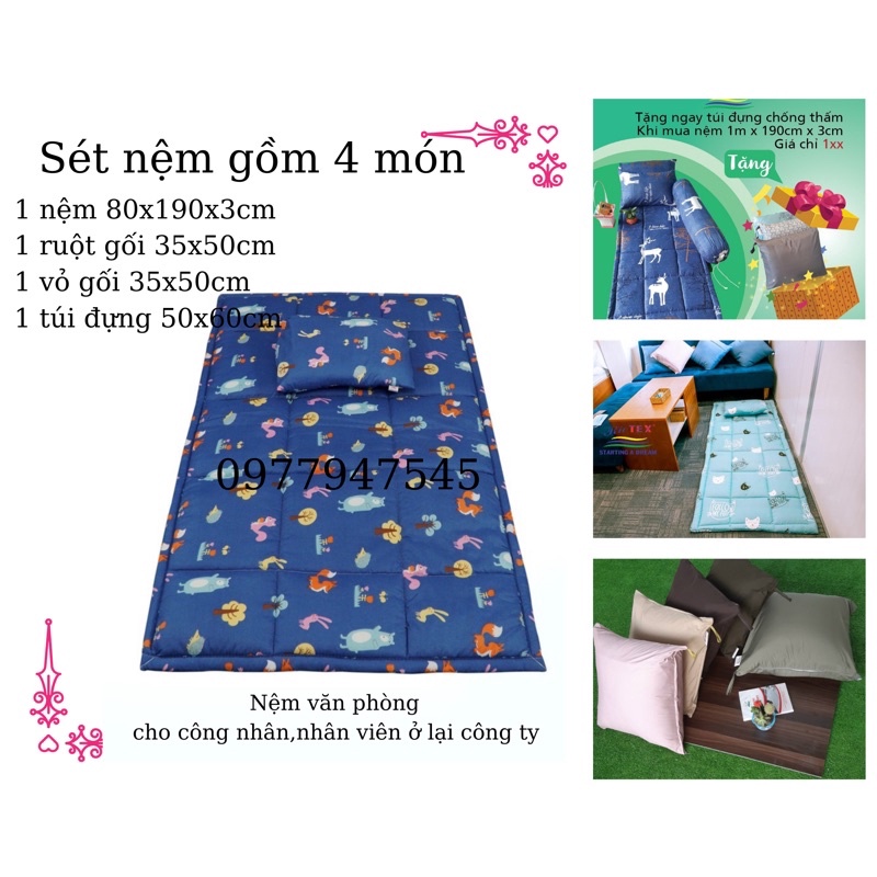 nệm văn phòng - đệm ngủ văn phòng gấp gọn 80x1m9x3cm .1mx1m9 cho công nhân ,nhiên viên ở lại công ty