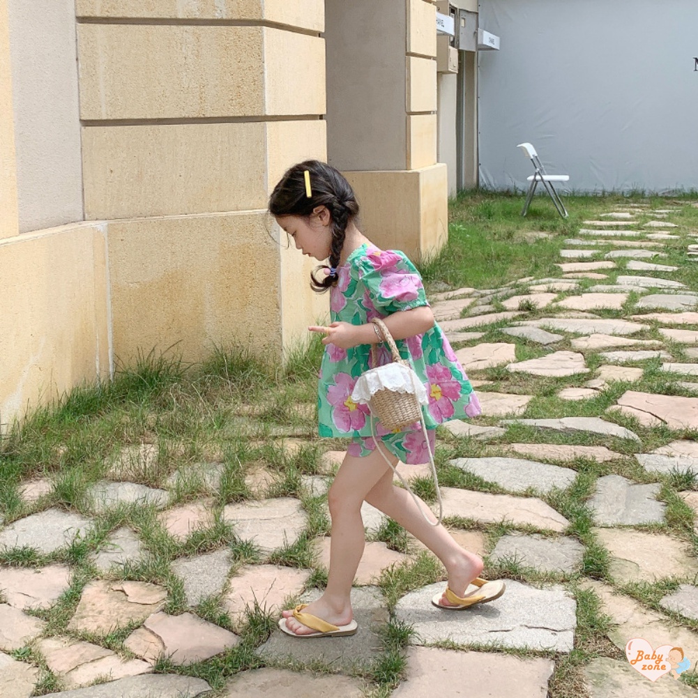 Set Áo Thun Ngắn Tay In Hoa + Quần Short Phong Cách Hàn Quốc Cho Bé Gái