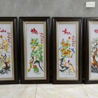 Tranh thêu tứ quý thành phẩm