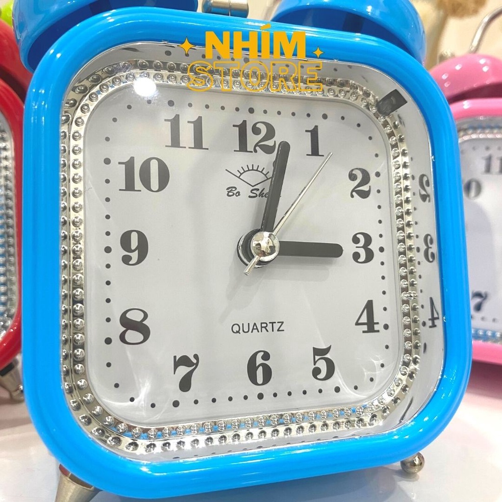 Đồng hồ báo thức để bàn, decor bàn học hình vuông cổ điển bằng sắt - Đồng hồ Báo thức Nhím Store chuông kêu to giá rẻ