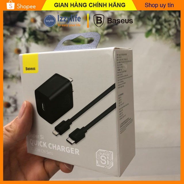 Sạc nhanh iphone, bộ sạc nhanh iphone chính hãng Baseus 20W QC3.0 kèm dây sạc lightning phù hợp Iphone 8 8s X Xs 11 12