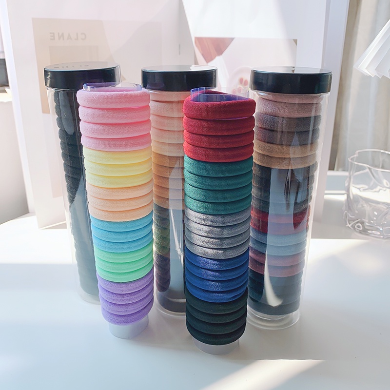 Hộp 20 chun buộc tóc, cột tóc vải nhiều màu kèm ống đựng trong suốt phong cách Hàn Quốc.