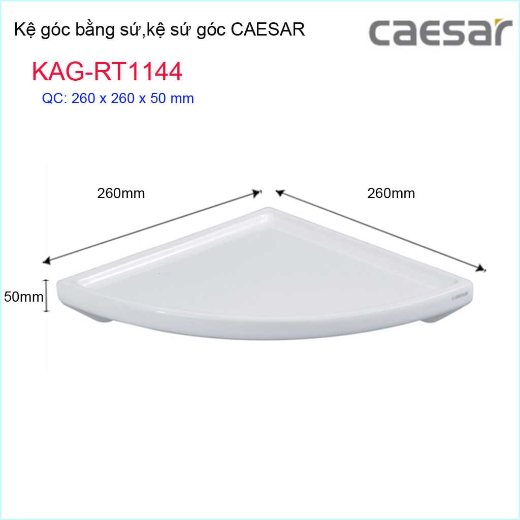 Kệ sứ phòng tắm KAG-RT1144, kệ sứ góc sứ Caesar 26cmx26cm đựng xà phòng trắng sáng dễ vệ sinh