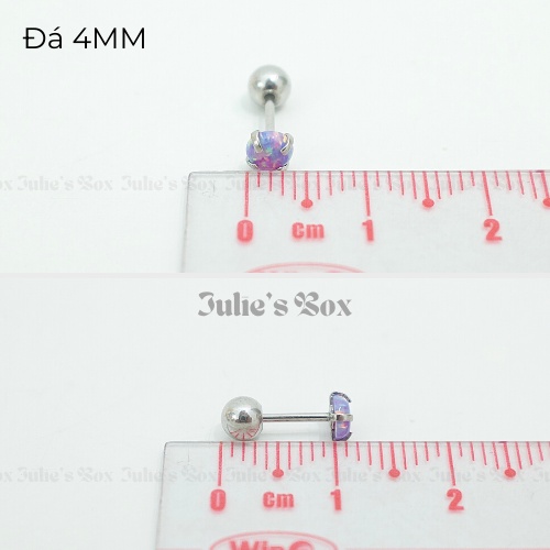 Khuyên Tai Nam Nữ Đá Opal Thân Bạc Có Bệ Unisex Cá Tính Không Gỉ Không Ngứa Không Bay Màu Julies Box 66