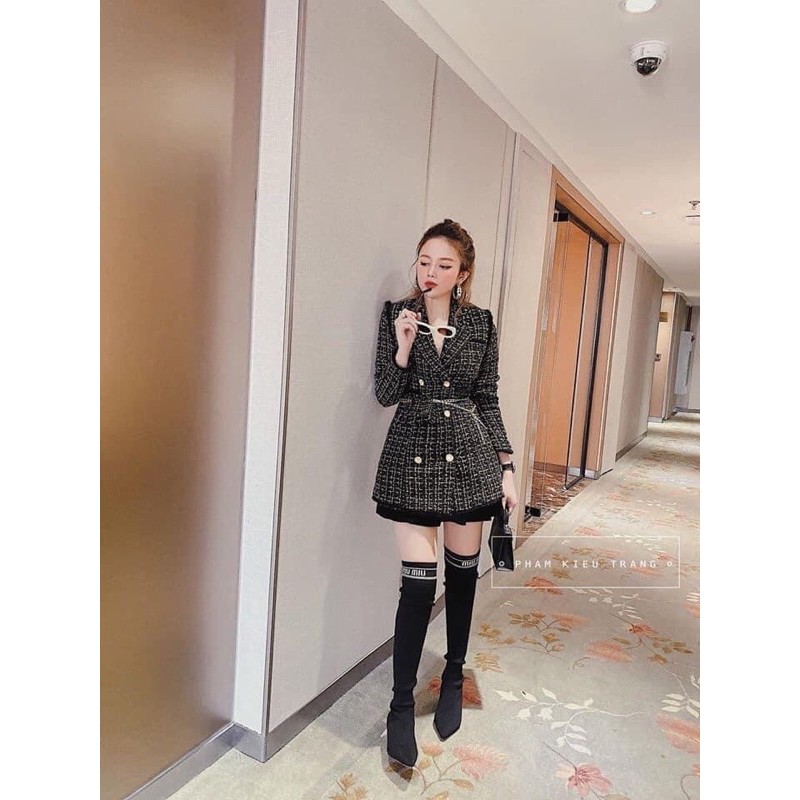 [Siêu Hot] Áo Dạ Kẻ Nhũ Kèm Túi Đai Xích, Áo Dạ Vest 2 Màu Siêu Xinh Có Ảnh Thật Kèm Video | BigBuy360 - bigbuy360.vn