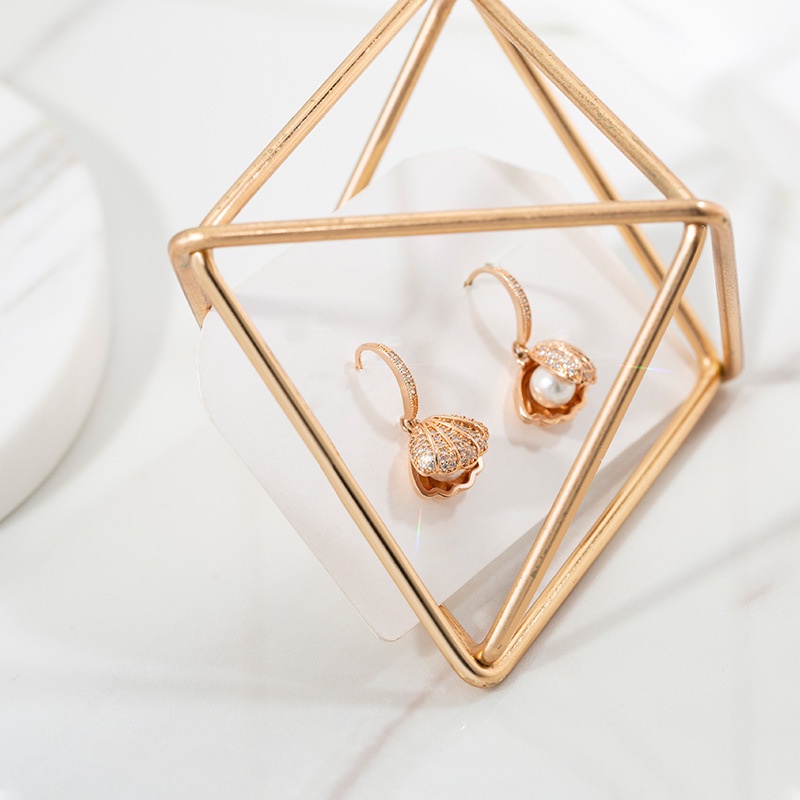 Bông tai trang trí hình vỏ sò đính đá zircon phong cách Hàn Quốc
