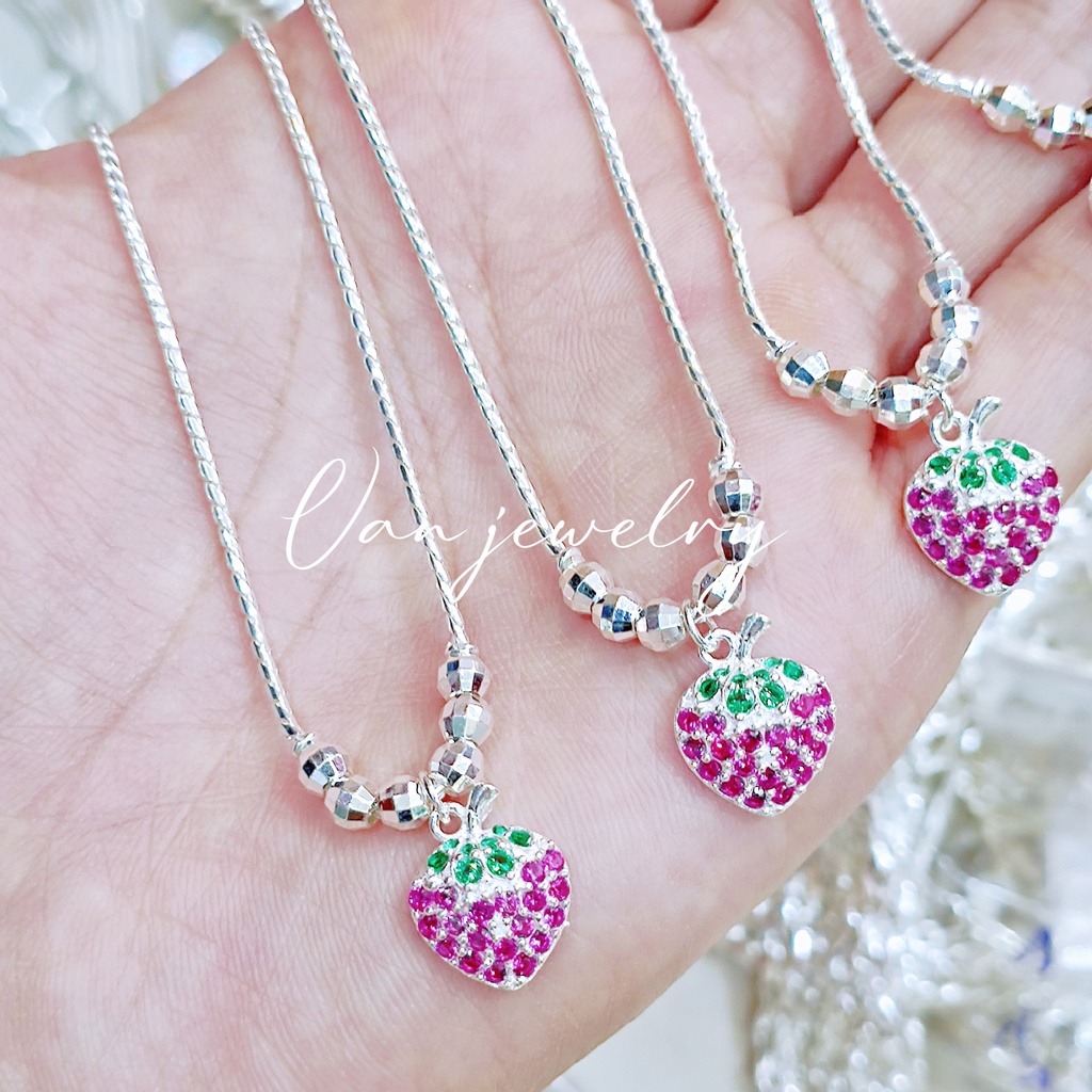 Dây chuyền bạc Dây liền mặt quả Dâu Tây dễ thương cho bé Van Jewelry V10744