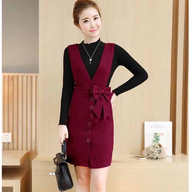 Váy dạ nơ eo