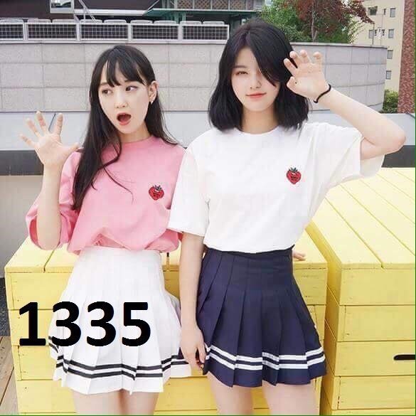 áo thun phong rộng cotton xịn họa tiết dâu freesize &lt;65kg