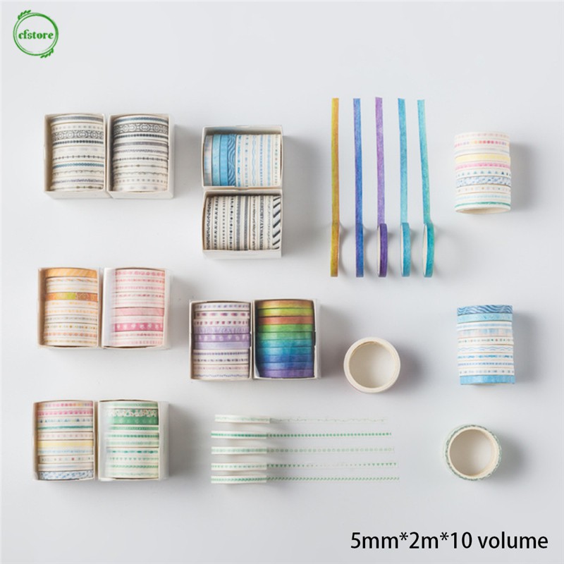 Set 10 Cuộn Băng Dính Trang Trí Nhiều Màu 5mm