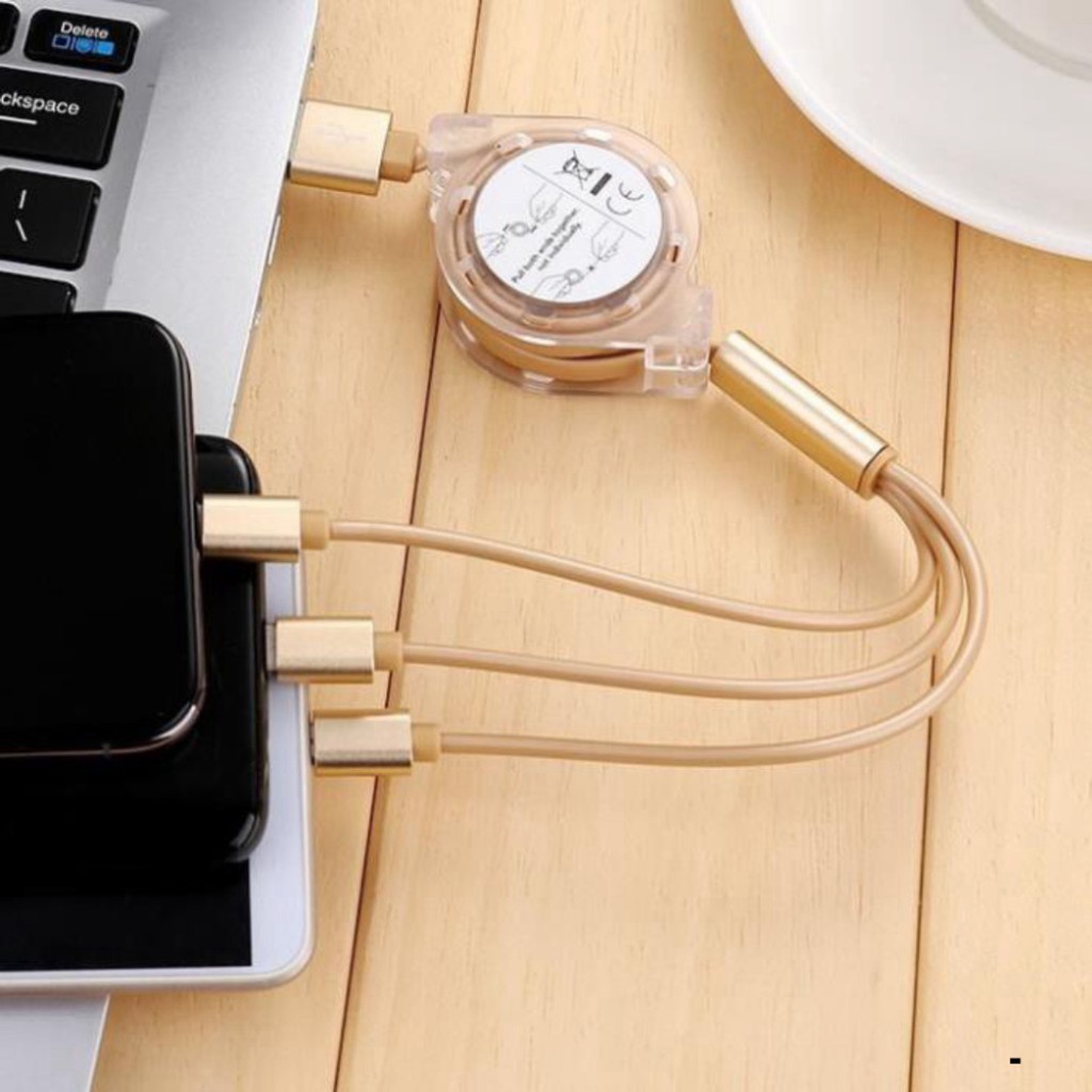 ⚡️ SIÊU SALE 💖 Cáp Sạc Dây Rút 3 Đầu Sam sung, IP, Type C Dây 1m Rút Ngắn Gọn Đa Năng 3in1