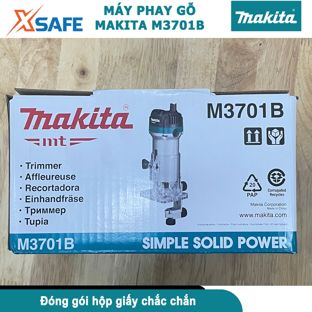 Máy phay MAKITA M3701B 530W đánh cạnh mini tốc độ không tải 35000, vỏ nhôm, độ bền cao, đế trong nhìn rõ viền cắt